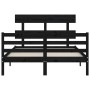 Double bed frame with black solid wood headboard by vidaXL, Beds and slatted bases - Ref: Foro24-3195065, Price: 134,99 €, Di...