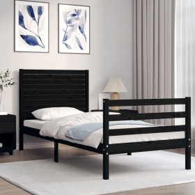 Estructura de cama con cabecero madera maciza negro 100x200 cm de vidaXL, Camas y somieres - Ref: Foro24-3195020, Precio: 130...