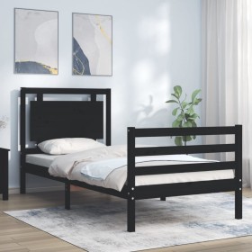 Estructura de cama con cabecero madera maciza negro 100x200 cm de vidaXL, Camas y somieres - Ref: Foro24-3194045, Precio: 122...