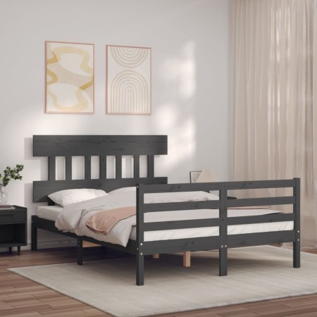 Estructura de cama con cabecero madera maciza gris 140x200 cm de vidaXL, Camas y somieres - Ref: Foro24-3195158, Precio: 158,...