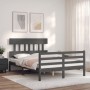 Gray solid wood bed frame with headboard 140x200 cm by vidaXL, Beds and slatted bases - Ref: Foro24-3195158, Price: 158,49 €,...