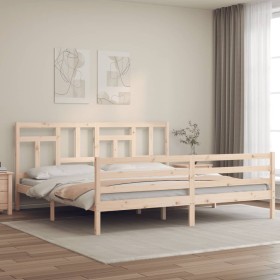 Bed frame with solid wood headboard 200x200 cm by vidaXL, Beds and slatted bases - Ref: Foro24-3194981, Price: 138,61 €, Disc...