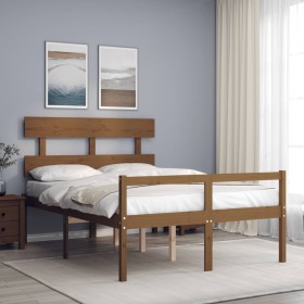 Double bed frame with honey brown wooden headboard by vidaXL, Beds and slatted bases - Ref: Foro24-3195324, Price: 154,44 €, ...