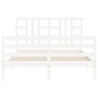 Double bed frame with white solid wood headboard by vidaXL, Beds and slatted bases - Ref: Foro24-3193927, Price: 150,99 €, Di...