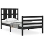 Bed frame with black solid wood headboard 90x200 cm by vidaXL, Beds and slatted bases - Ref: Foro24-3194105, Price: 125,13 €,...