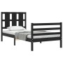 Bed frame with black solid wood headboard 90x200 cm by vidaXL, Beds and slatted bases - Ref: Foro24-3194105, Price: 125,13 €,...