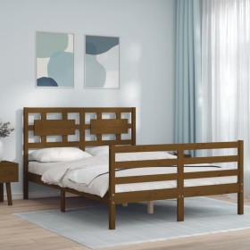 Honey brown solid wood bed frame and headboard 140x200 cm by vidaXL, Beds and slatted bases - Ref: Foro24-3194444, Price: 160...