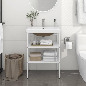 Estructura de baño con lavabo incorporado hierro blanco de vidaXL, Tocadores de baño - Ref: Foro24-3101374, Precio: 173,27 €,...