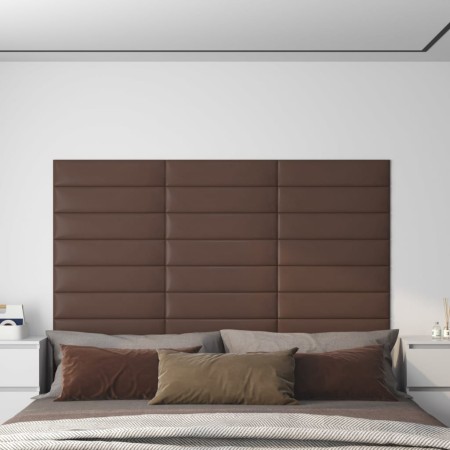 Wall panels 12 pcs brown synthetic leather 60x15 cm 1.08 m² by vidaXL, Wall covering - Ref: Foro24-343833, Price: 24,49 €, Di...