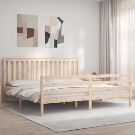 Bed frame with solid wood headboard 200x200 cm by vidaXL, Beds and slatted bases - Ref: Foro24-3194266, Price: 145,42 €, Disc...