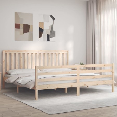 Bed frame with solid wood headboard 200x200 cm by vidaXL, Beds and slatted bases - Ref: Foro24-3194266, Price: 145,99 €, Disc...