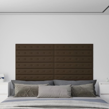 12 brown synthetic leather wall panels 90x15 cm each, totaling 1.62 m². by vidaXL, Wall covering - Ref: Foro24-344001, Price:...