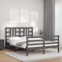 Estructura de cama con cabecero madera maciza gris 140x200 cm de vidaXL, Camas y somieres - Ref: Foro24-3193923, Precio: 160,...