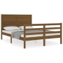 Double bed frame with honey brown wooden headboard by vidaXL, Beds and slatted bases - Ref: Foro24-3194609, Price: 166,11 €, ...