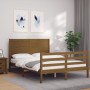 Double bed frame with honey brown wooden headboard by vidaXL, Beds and slatted bases - Ref: Foro24-3194609, Price: 166,11 €, ...