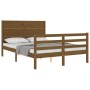 Double bed frame with honey brown wooden headboard by vidaXL, Beds and slatted bases - Ref: Foro24-3194609, Price: 166,11 €, ...