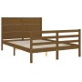 Double bed frame with honey brown wooden headboard by vidaXL, Beds and slatted bases - Ref: Foro24-3194609, Price: 166,11 €, ...