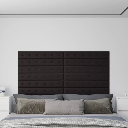 Wall panels 12 pcs black synthetic leather 90x15 cm 1.62 m² by vidaXL, Wall covering - Ref: Foro24-343995, Price: 36,24 €, Di...