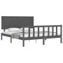 Estructura de cama matrimonio con cabecero madera maciza gris de vidaXL, Camas y somieres - Ref: Foro24-3193408, Precio: 173,...