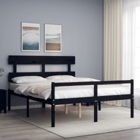 Estructura de cama con cabecero madera maciza negro 160x200 cm de vidaXL, Camas y somieres - Ref: Foro24-3195365, Precio: 153...