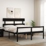 Bed frame with black solid wood headboard 160x200 cm by vidaXL, Beds and slatted bases - Ref: Foro24-3195365, Price: 153,99 €...