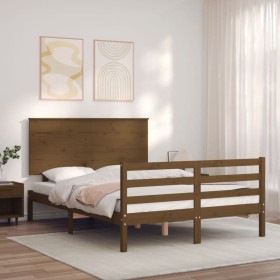 Honey brown solid wood bed frame and headboard 140x200 cm by vidaXL, Beds and slatted bases - Ref: Foro24-3195224, Price: 153...