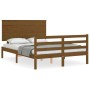 Estructura cama y cabecero madera maciza marrón miel 140x200 cm de vidaXL, Camas y somieres - Ref: Foro24-3195224, Precio: 15...