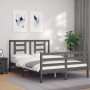 Double bed frame with gray solid wood headboard by vidaXL, Beds and slatted bases - Ref: Foro24-3194673, Price: 154,99 €, Dis...