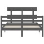 Estructura de cama matrimonio con cabecero madera maciza gris de vidaXL, Camas y somieres - Ref: Foro24-3195063, Precio: 147,...