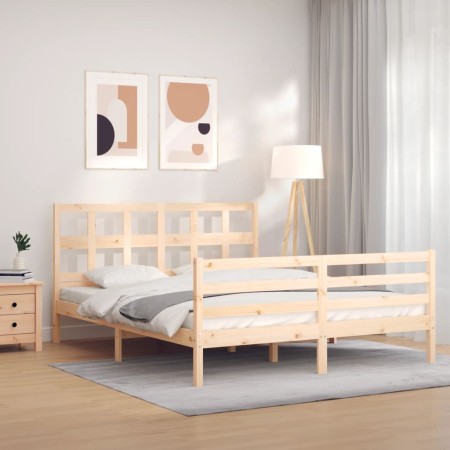 Estructura de cama con cabecero madera maciza 160x200 cm de vidaXL, Camas y somieres - Ref: Foro24-3194841, Precio: 138,99 €,...