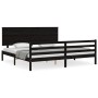 Bed frame with black solid wood headboard 200x200 cm by vidaXL, Beds and slatted bases - Ref: Foro24-3195245, Price: 180,02 €...