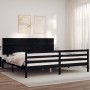 Bed frame with black solid wood headboard 200x200 cm by vidaXL, Beds and slatted bases - Ref: Foro24-3195245, Price: 180,02 €...