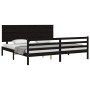 Bed frame with black solid wood headboard 200x200 cm by vidaXL, Beds and slatted bases - Ref: Foro24-3195245, Price: 180,02 €...