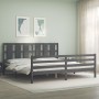 Gray solid wood bed frame with headboard 200x200 cm by vidaXL, Beds and slatted bases - Ref: Foro24-3194138, Price: 175,39 €,...