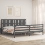 Gray solid wood bed frame with headboard 200x200 cm by vidaXL, Beds and slatted bases - Ref: Foro24-3194138, Price: 175,39 €,...