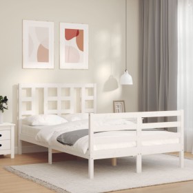 White solid wood bed frame with headboard 120x200 cm by vidaXL, Beds and slatted bases - Ref: Foro24-3193917, Price: 121,99 €...