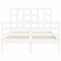 White solid wood bed frame with headboard 120x200 cm by vidaXL, Beds and slatted bases - Ref: Foro24-3193917, Price: 121,69 €...