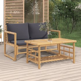 2-teiliges Gartenmöbel-Set aus Bambus mit dunkelgrauen Kissen von vidaXL, Gartensets - Ref: Foro24-319266, Preis: 215,99 €, R...