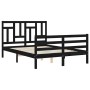 Bed frame with black solid wood headboard 140x200 cm by vidaXL, Beds and slatted bases - Ref: Foro24-3194965, Price: 175,99 €...