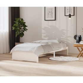 Estructura de cama madera maciza de pino blanco 90x200 cm de vidaXL, Camas y somieres - Ref: Foro24-833236, Precio: 129,99 €,...