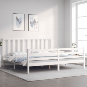 White solid wood bed frame with headboard 200x200 cm by vidaXL, Beds and slatted bases - Ref: Foro24-3193812, Price: 151,99 €...