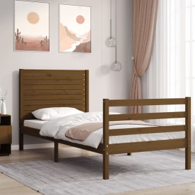 Honey brown solid wood bed frame with headboard 90x200cm by vidaXL, Beds and slatted bases - Ref: Foro24-3195014, Price: 118,...