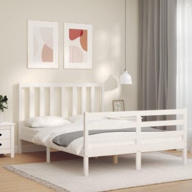 White solid wood bed frame with headboard 120x200 cm by vidaXL, Beds and slatted bases - Ref: Foro24-3193852, Price: 119,99 €...