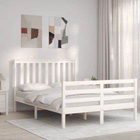 White solid wood bed frame with headboard 140x190 cm by vidaXL, Beds and slatted bases - Ref: Foro24-3194227, Price: 130,99 €...