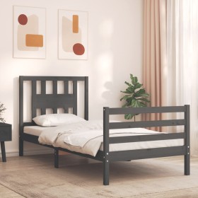 Gray solid wood bed frame with headboard 100x200 cm by vidaXL, Beds and slatted bases - Ref: Foro24-3194563, Price: 107,25 €,...