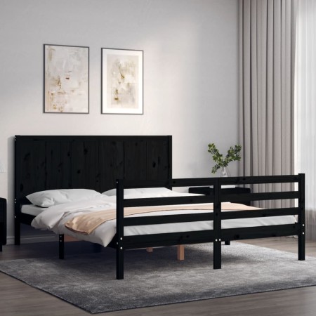 Estructura de cama con cabecero madera maciza negro 160x200 cm de vidaXL, Camas y somieres - Ref: Foro24-3194520, Precio: 172...