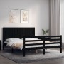 Bed frame with black solid wood headboard 160x200 cm by vidaXL, Beds and slatted bases - Ref: Foro24-3194520, Price: 172,99 €...