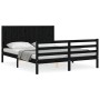 Bed frame with black solid wood headboard 160x200 cm by vidaXL, Beds and slatted bases - Ref: Foro24-3194520, Price: 172,99 €...