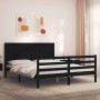 Bed frame with black solid wood headboard 160x200 cm by vidaXL, Beds and slatted bases - Ref: Foro24-3194520, Price: 172,99 €...