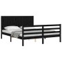 Bed frame with black solid wood headboard 160x200 cm by vidaXL, Beds and slatted bases - Ref: Foro24-3194520, Price: 172,99 €...